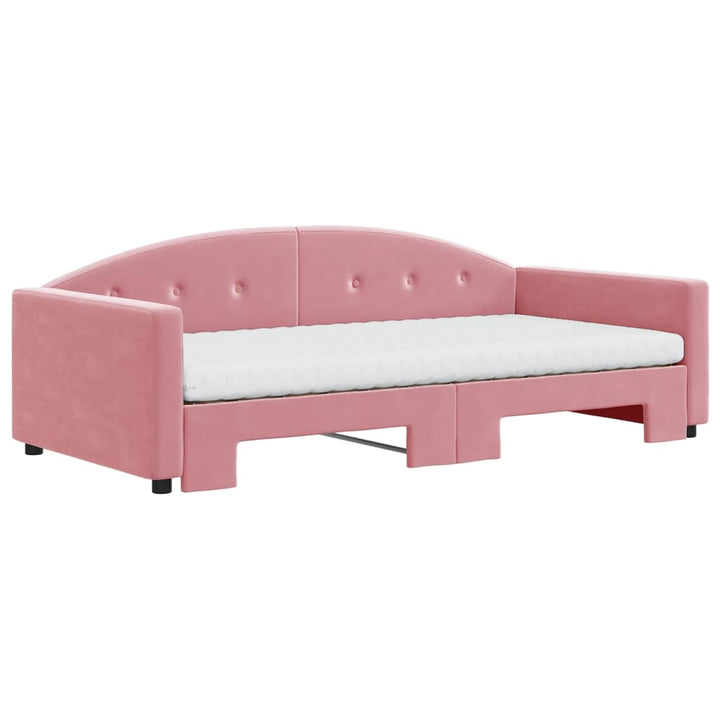 daybed med udtræk og madras 100x200 cm velour lyserød