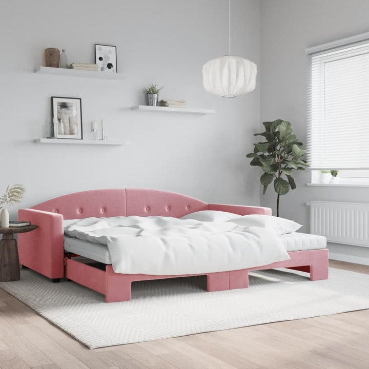 daybed med udtræk og madras 100x200 cm velour lyserød