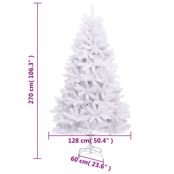kunstigt juletræ med juletræsfod 270 cm hængslet hvid