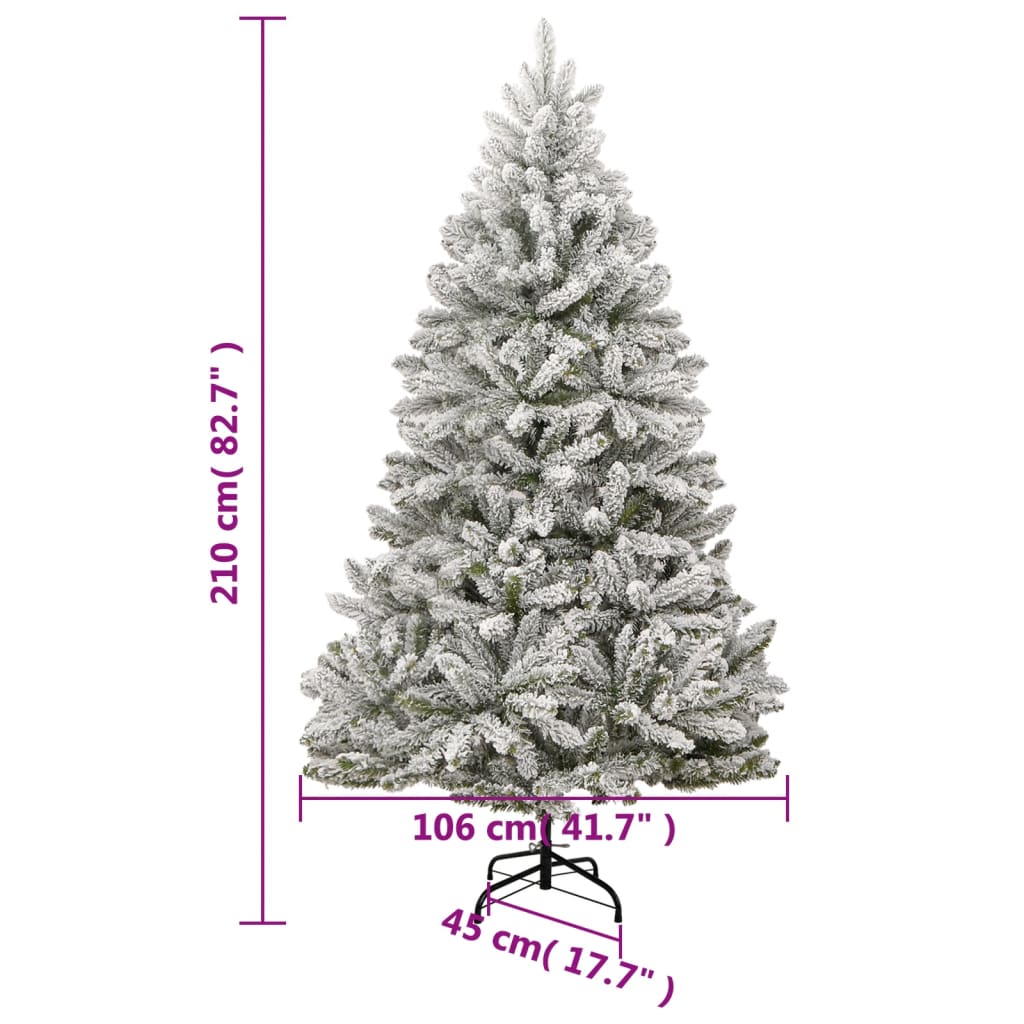kunstigt juletræ med sne 210 cm hængslet