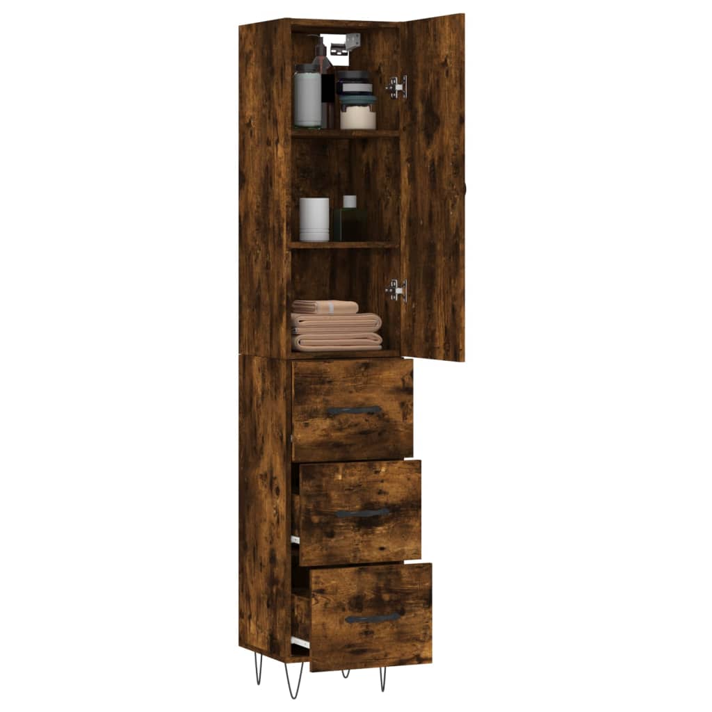 skab 34,5x34x180 cm konstrueret træ røget egetræ