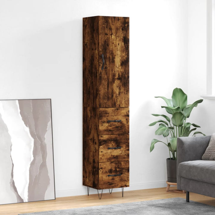 skab 34,5x34x180 cm konstrueret træ røget egetræ
