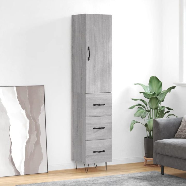 højskab 34,5x34x180 cm konstrueret træ grå sonoma-eg