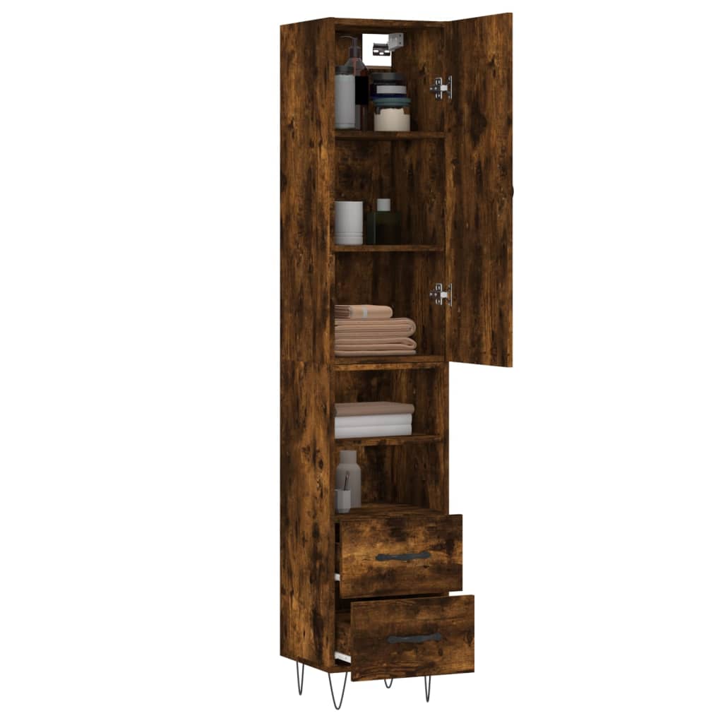 skab 34,5x34x180 cm konstrueret træ røget egetræ