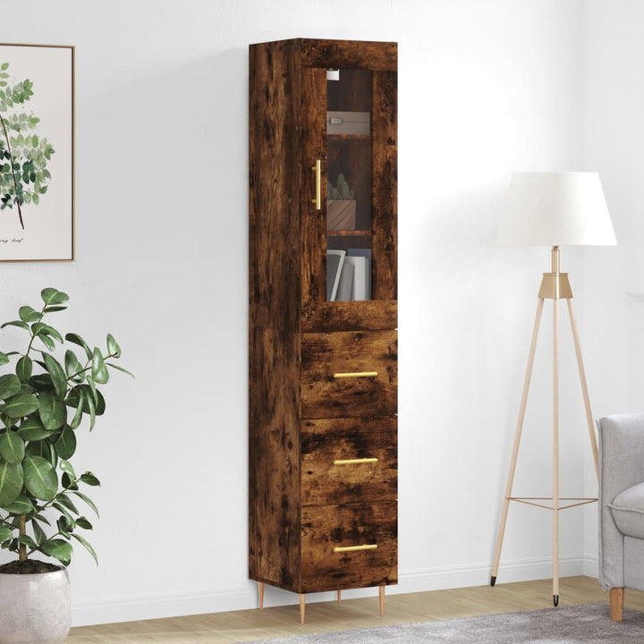 skab 34,5x34x180 cm konstrueret træ røget egetræ