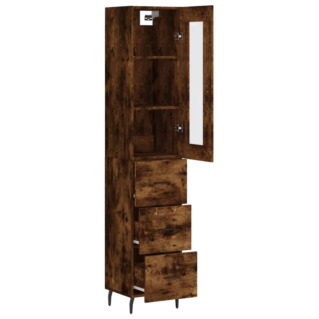skab 34,5x34x180 cm konstrueret træ røget egetræ