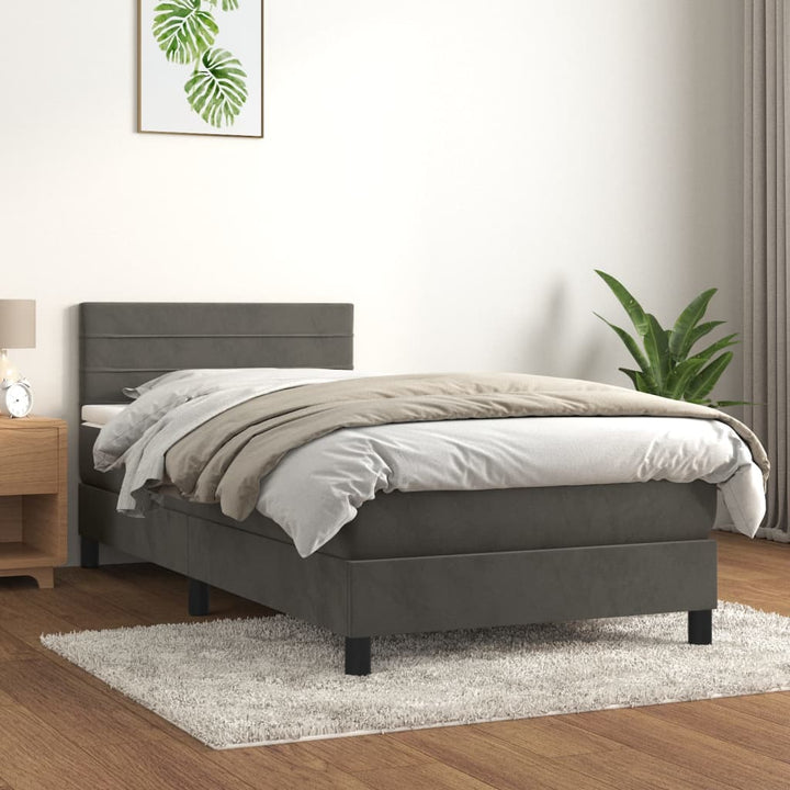 kontinentalseng med madras 90x190 cm fløjl mørkegrå