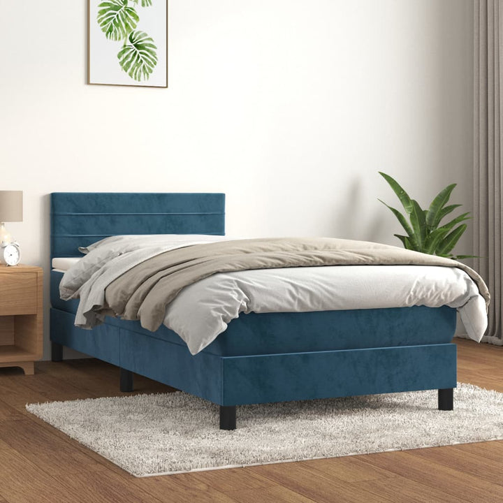 kontinentalseng med madras 90x190 cm fløjl mørkeblå