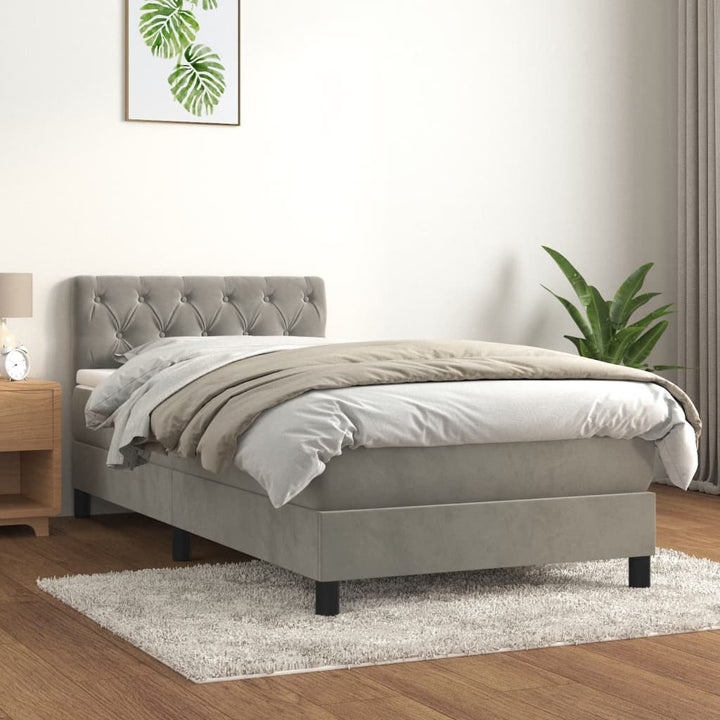 kontinentalseng med madras 80x200 cm fløjl lysegrå
