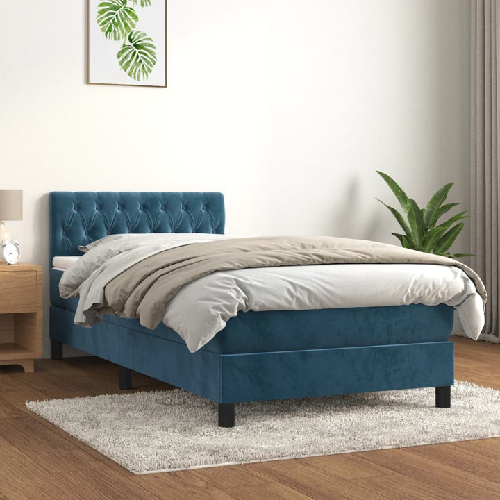 kontinentalseng med madras 90x190 cm fløjl mørkeblå