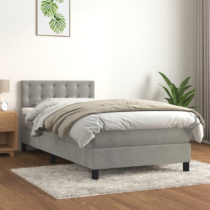 kontinentalseng med madras 90x190 cm fløjl lysegrå