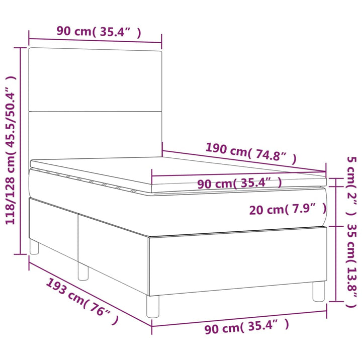 kontinentalseng med madras 90x190 cm stof gråbrun