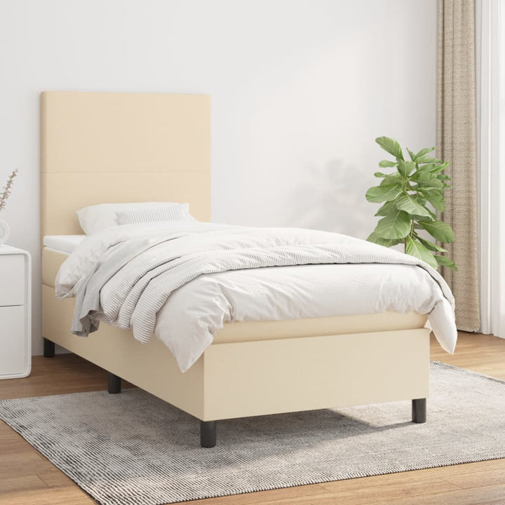 kontinentalseng med madras 90x190 cm stof cremefarvet