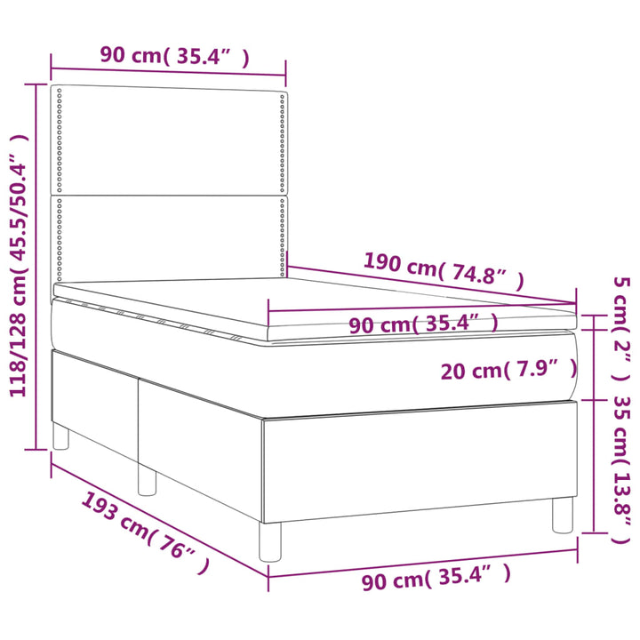 kontinentalseng med madras 90x190 cm stof gråbrun