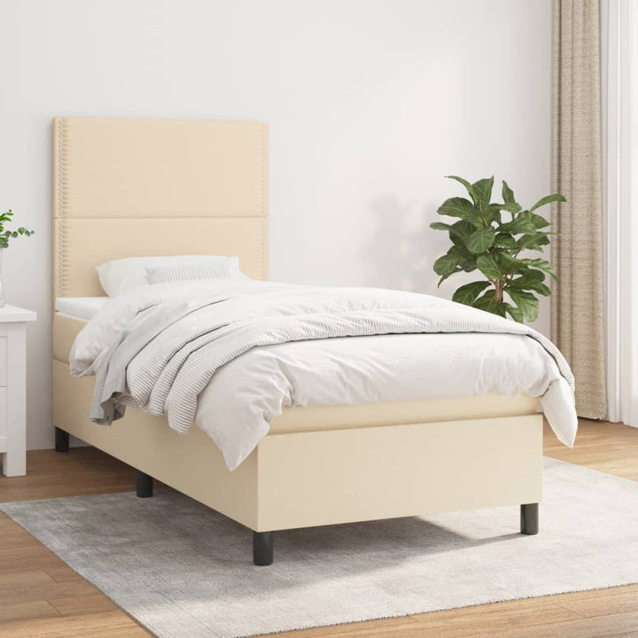 kontinentalseng med madras 90x190 cm stof cremefarvet