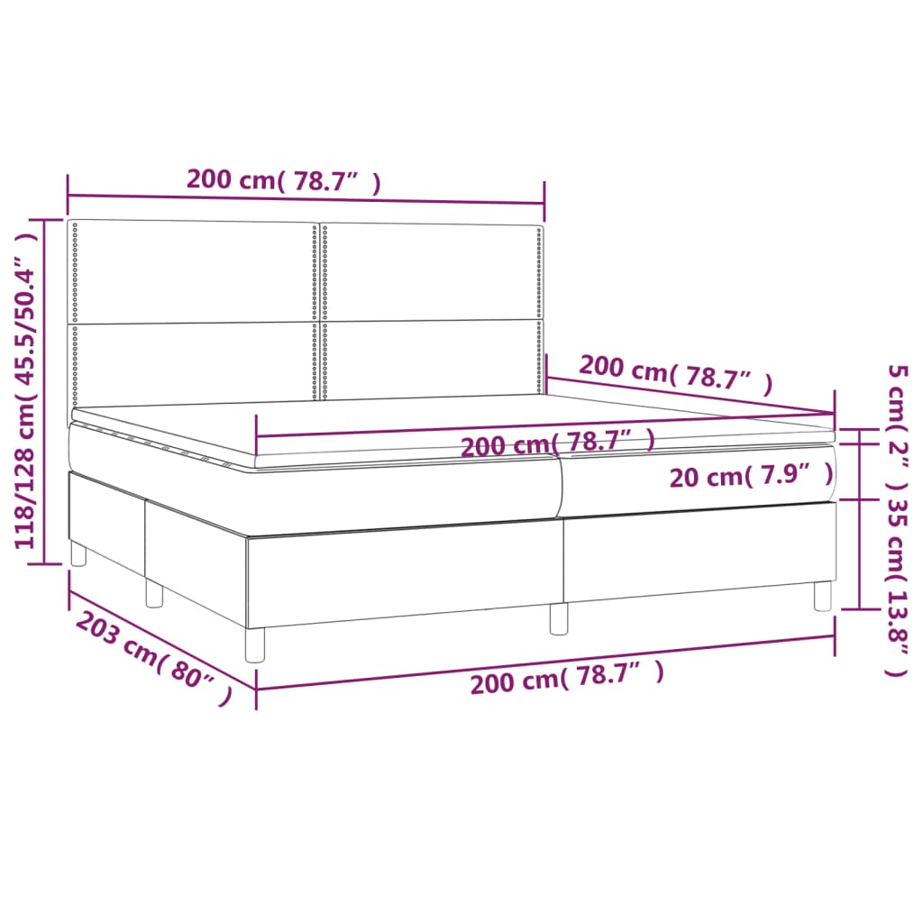 kontinentalseng med madras 200x200 cm stof sort