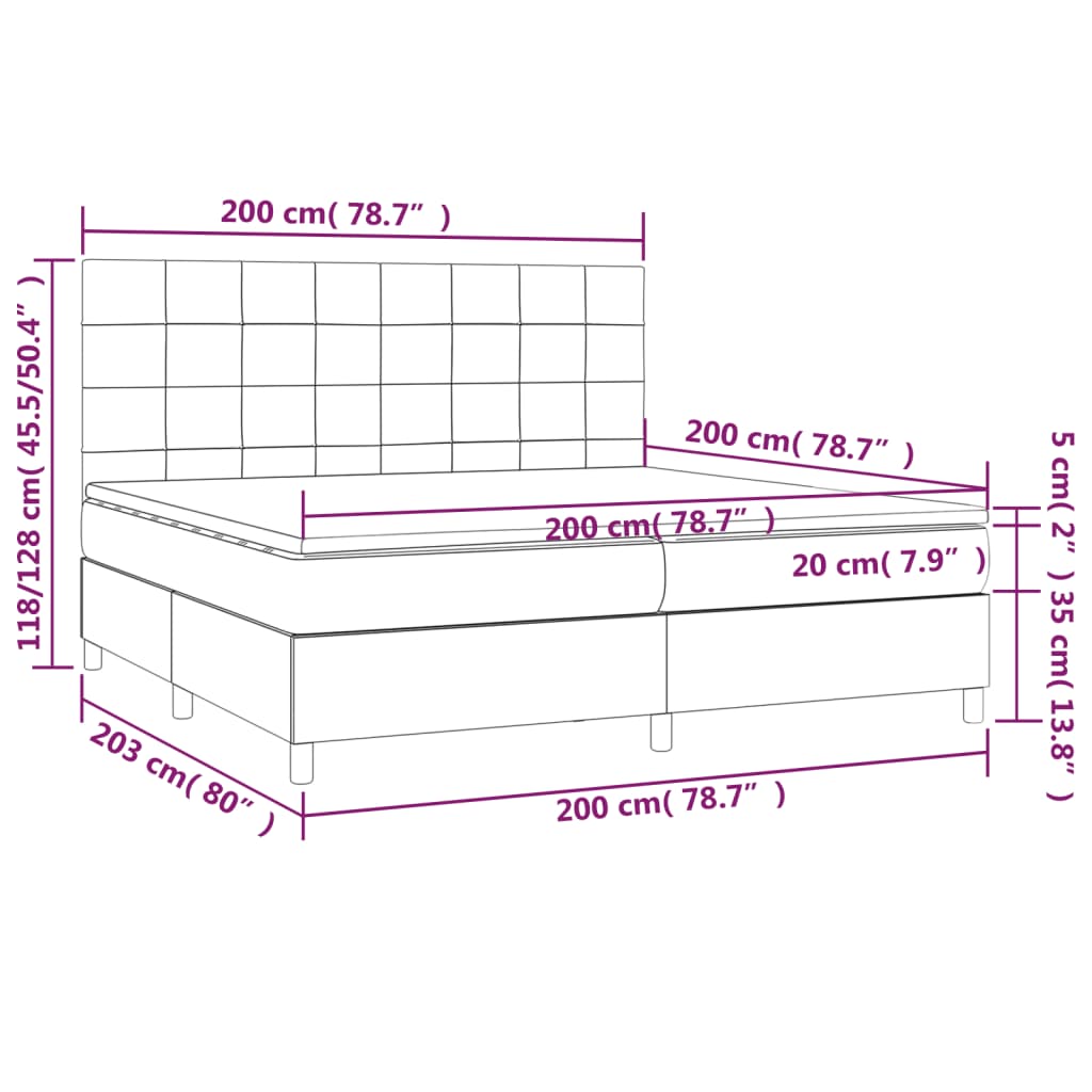 kontinentalseng med madras 200x200 cm stof sort