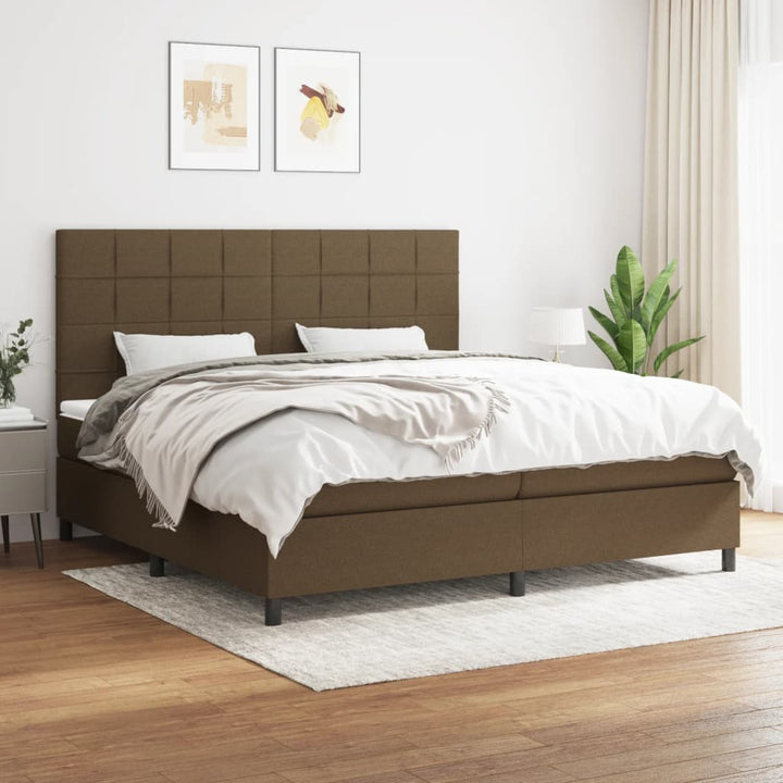 kontinentalseng med madras 200x200 cm stof mørkebrun