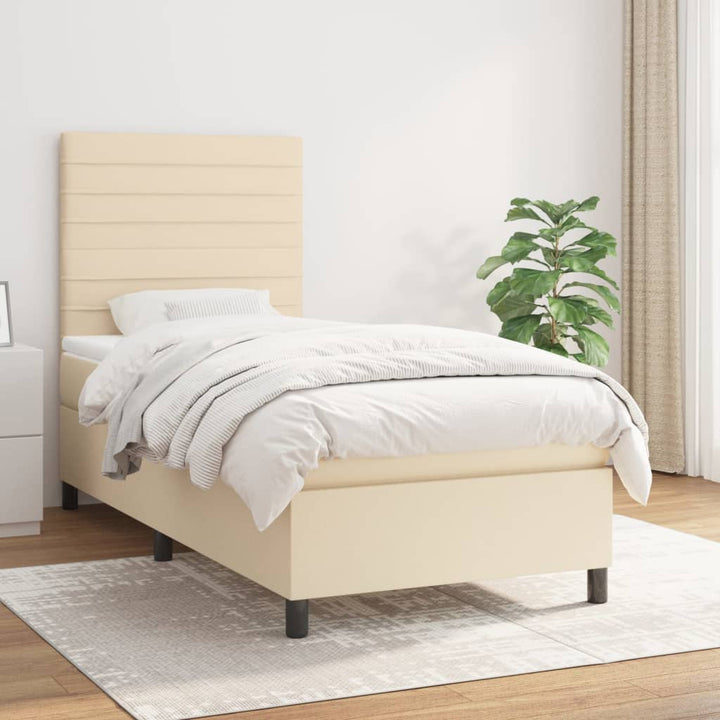 kontinentalseng med madras 90x190 cm stof cremefarvet