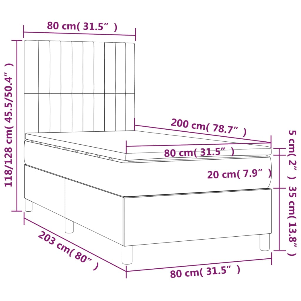 kontinentalseng med madras 80x200 cm stof mørkegrå