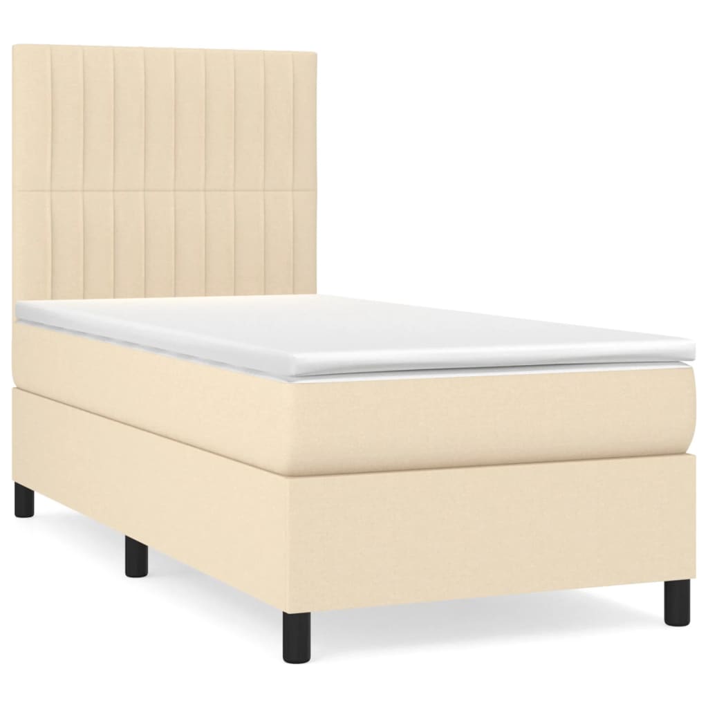 kontinentalseng med madras 90x190 cm stof cremefarvet