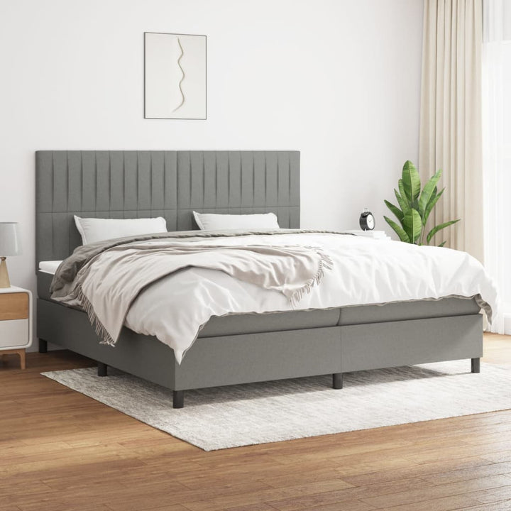 kontinentalseng med madras 200x200 cm stof mørkegrå