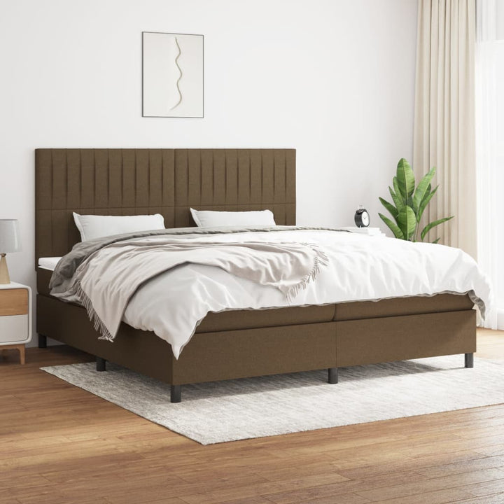 kontinentalseng med madras 200x200 cm stof mørkebrun