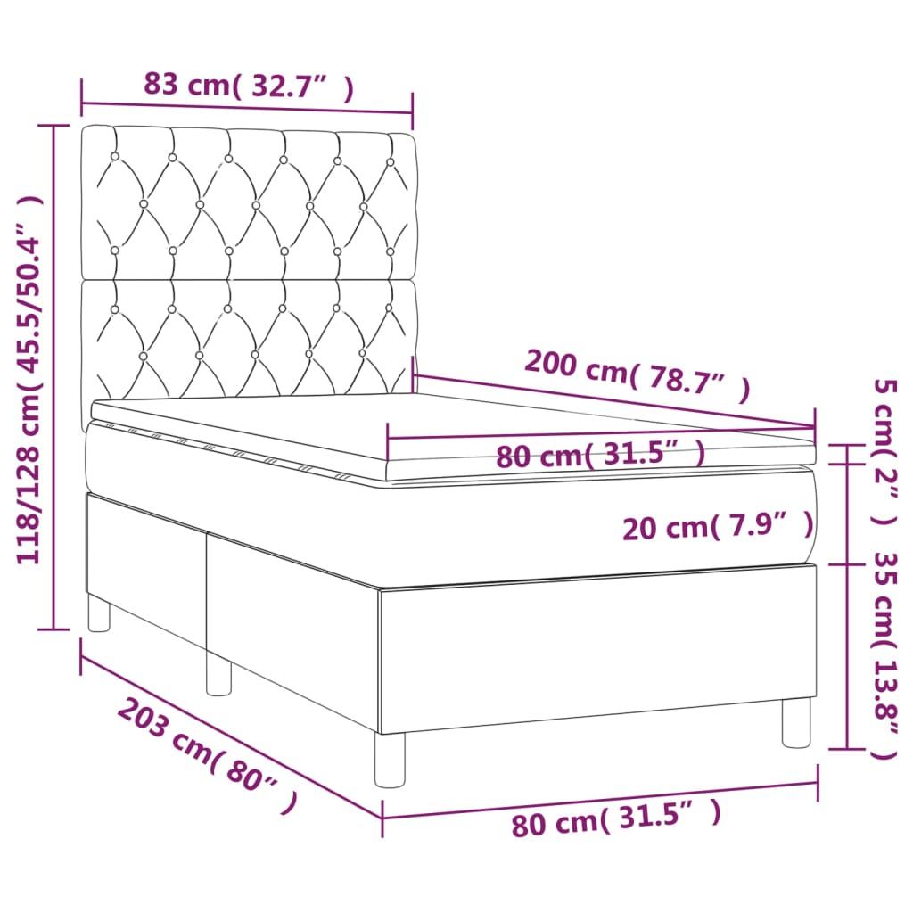 kontinentalseng med madras 80x200 cm stof mørkegrå