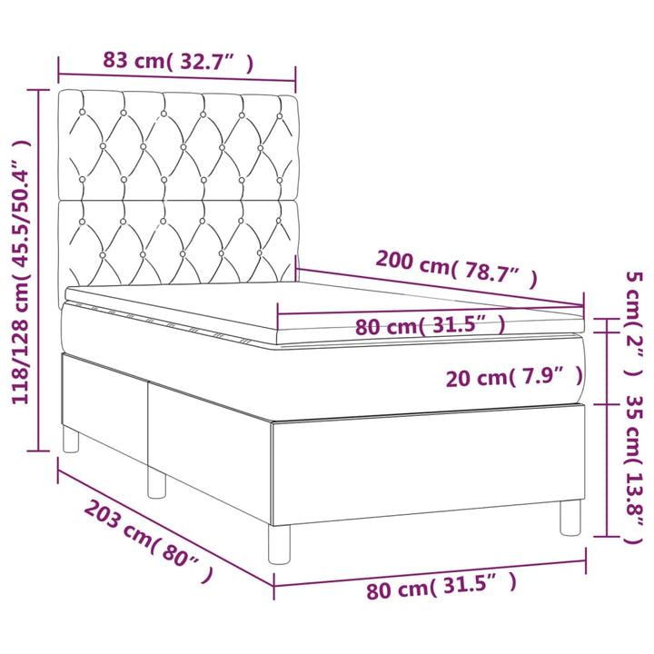kontinentalseng med madras 80x200 cm stof mørkegrå