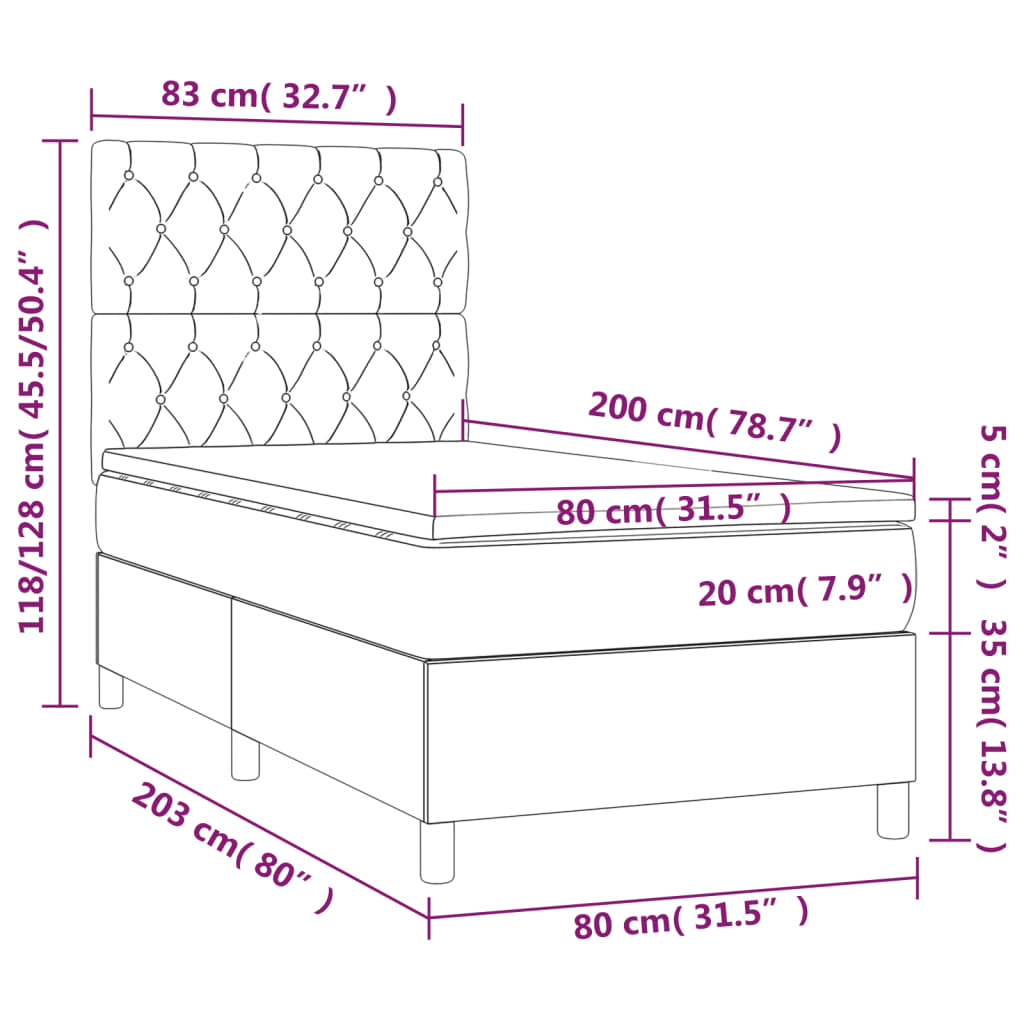 kontinentalseng med madras 80x200 cm stof blå