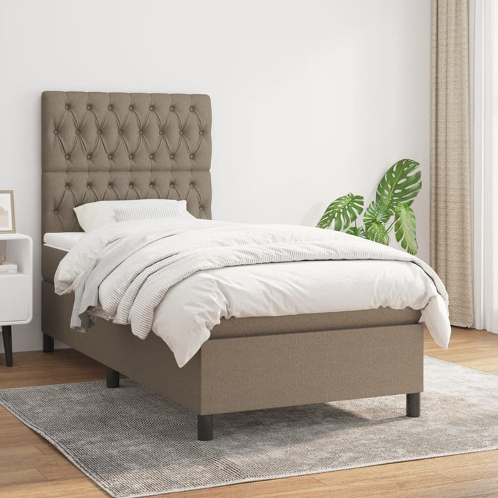 kontinentalseng med madras 90x190 cm stof gråbrun