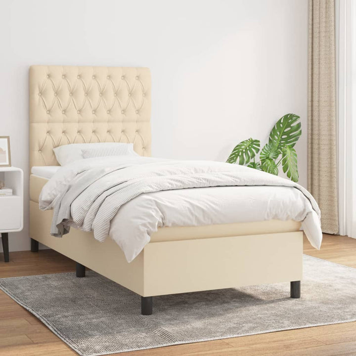 kontinentalseng med madras 90x190 cm stof cremefarvet