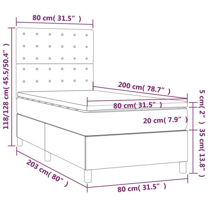 kontinentalseng med madras 80x200 cm stof mørkegrå