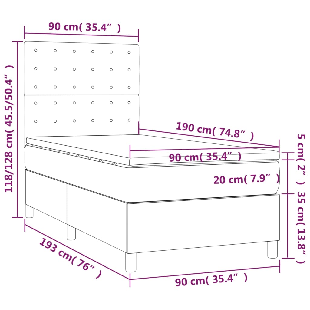 kontinentalseng med madras 90x190 cm stof gråbrun