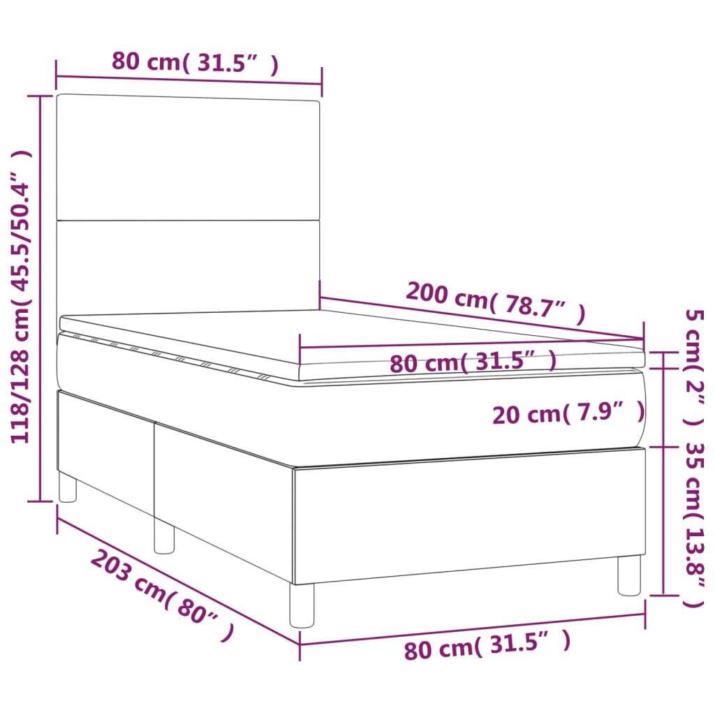 kontinentalseng med madras 80x200 cm stof mørkegrå