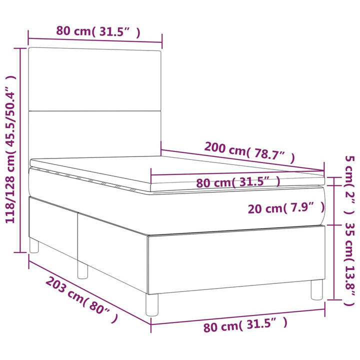 kontinentalseng med madras 80x200 cm stof mørkegrå