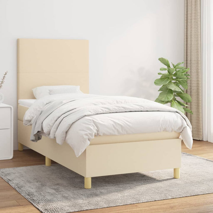 kontinentalseng med madras 90x190 cm stof cremefarvet
