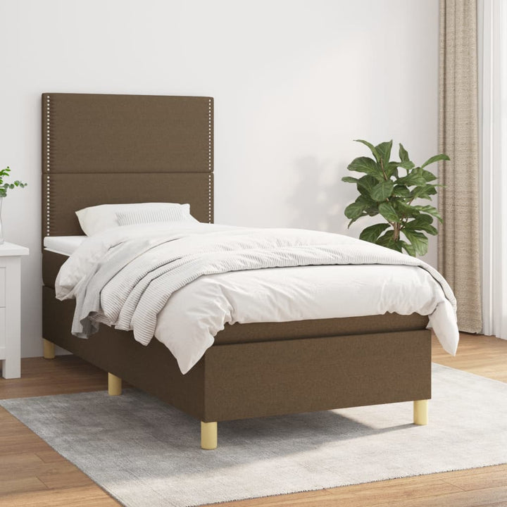 kontinentalseng med madras 80x200 cm stof mørkebrun