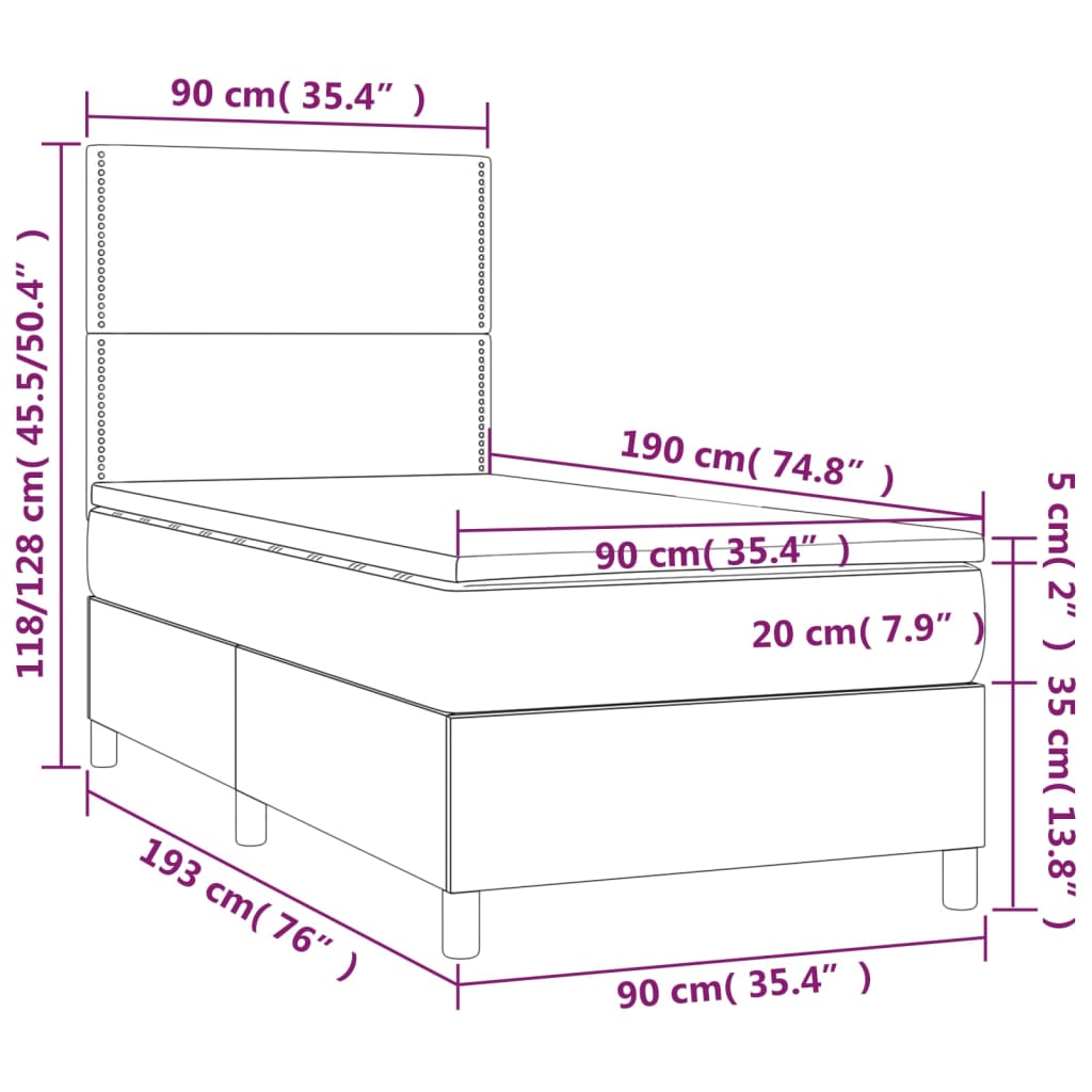 kontinentalseng med madras 90x190 cm stof cremefarvet