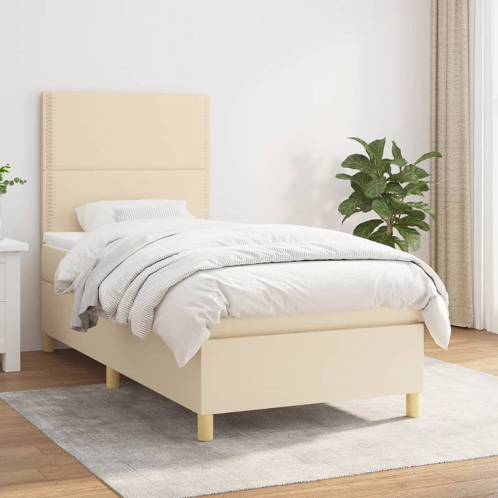 kontinentalseng med madras 90x190 cm stof cremefarvet