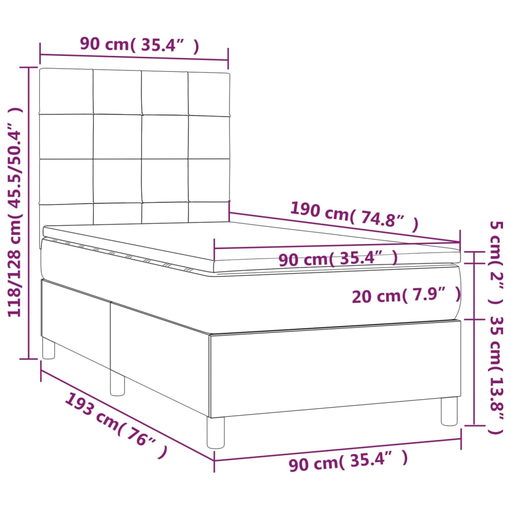 kontinentalseng med madras 90x190 cm stof gråbrun