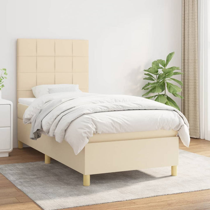 kontinentalseng med madras 90x190 cm stof cremefarvet