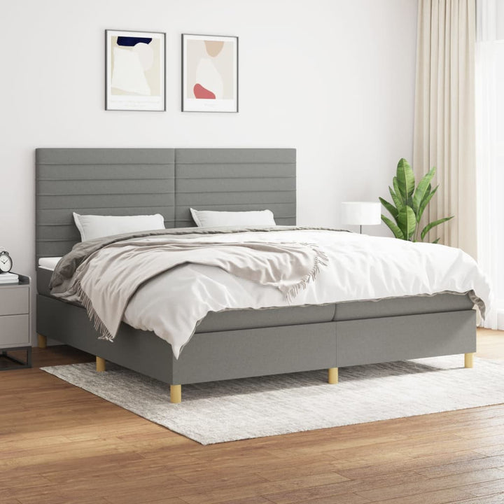 kontinentalseng med madras 200x200 cm stof mørkegrå