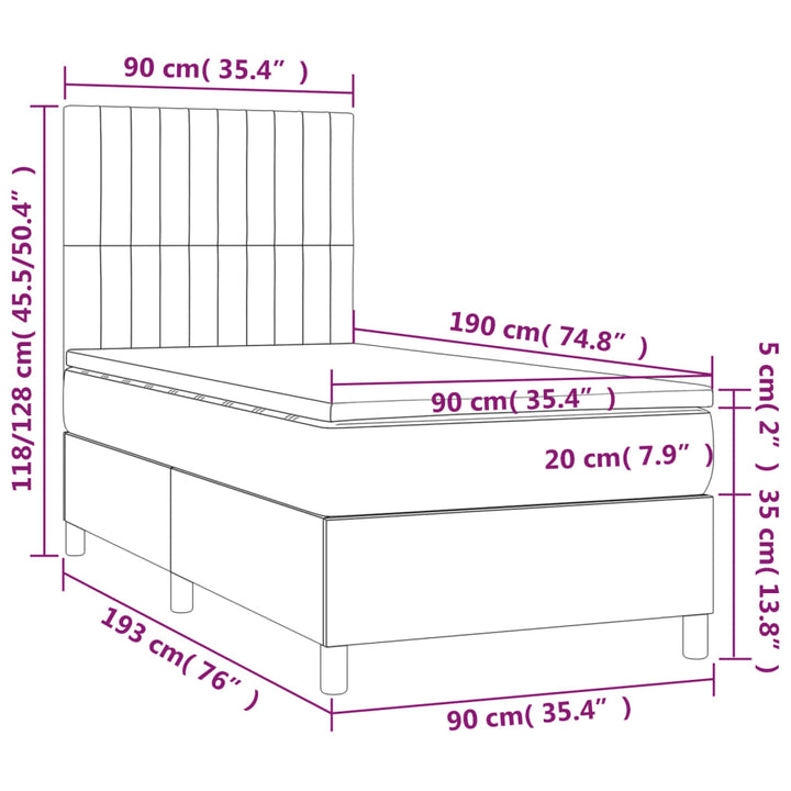 kontinentalseng med madras 90x190 cm stof gråbrun