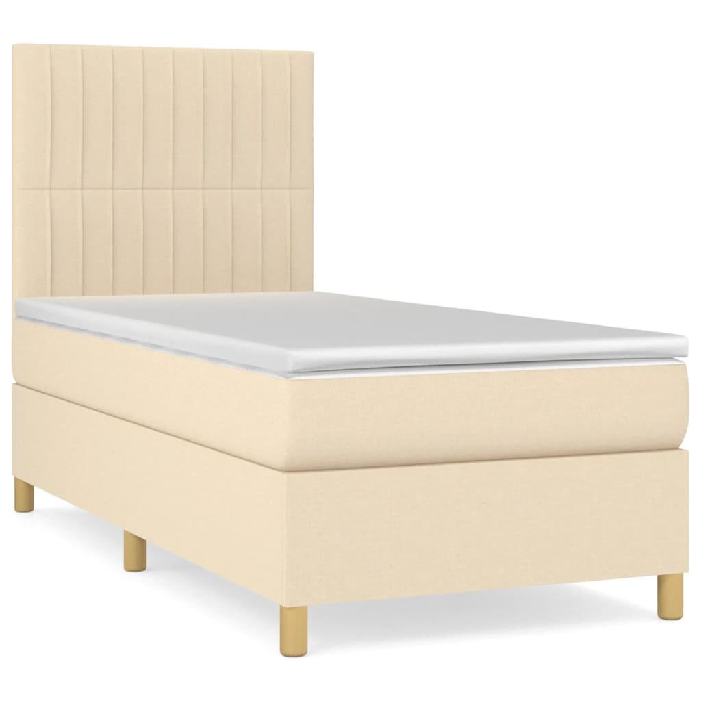 kontinentalseng med madras 90x190 cm stof cremefarvet