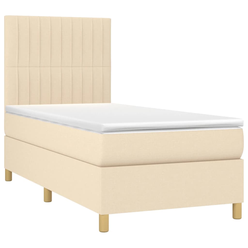 kontinentalseng med madras 90x190 cm stof cremefarvet
