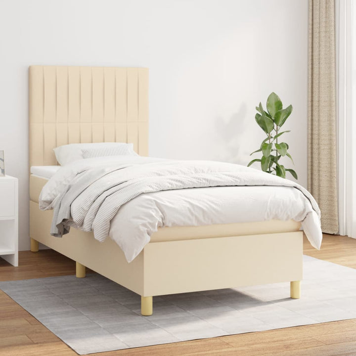kontinentalseng med madras 90x190 cm stof cremefarvet