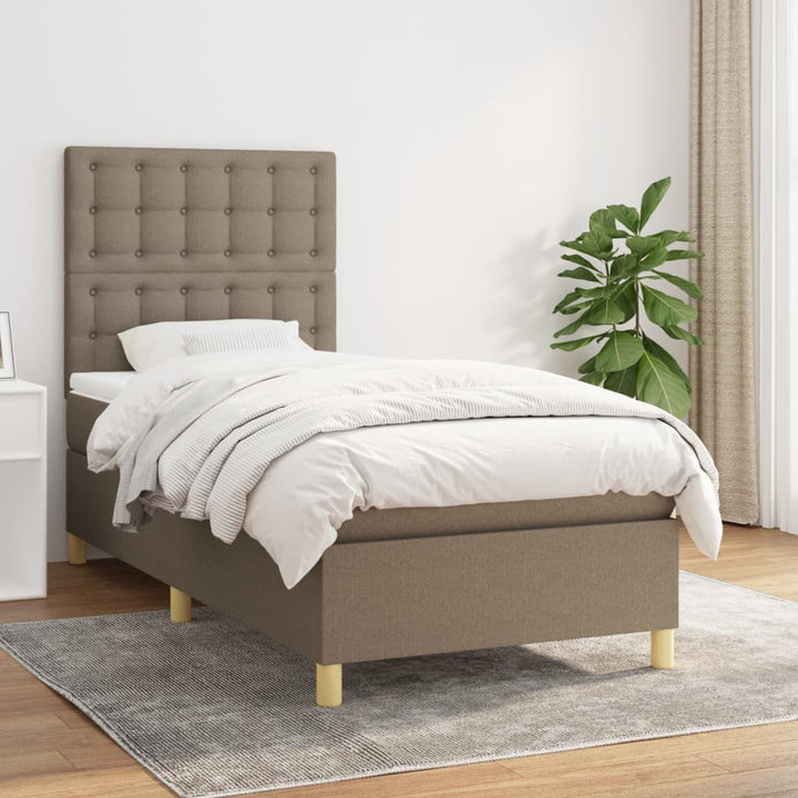 kontinentalseng med madras 90x190 cm stof gråbrun