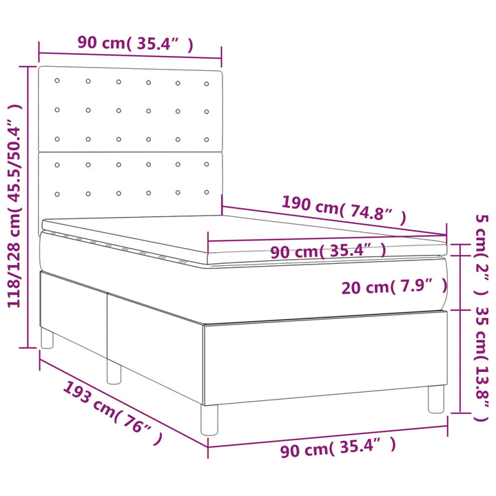 kontinentalseng med madras 90x190 cm stof cremefarvet