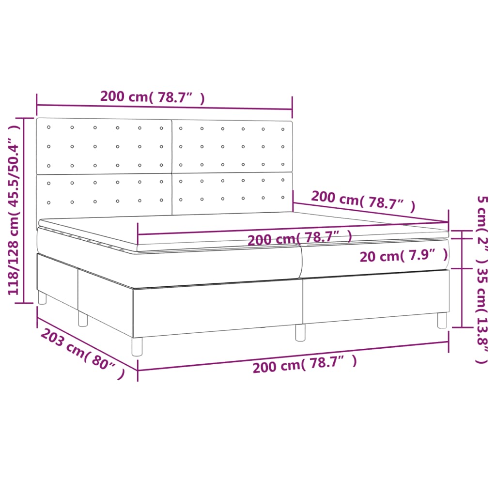 kontinentalseng med madras 200x200 cm stof mørkegrå